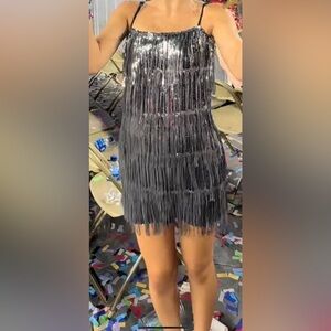 Silver and Black Fringe Dress.l